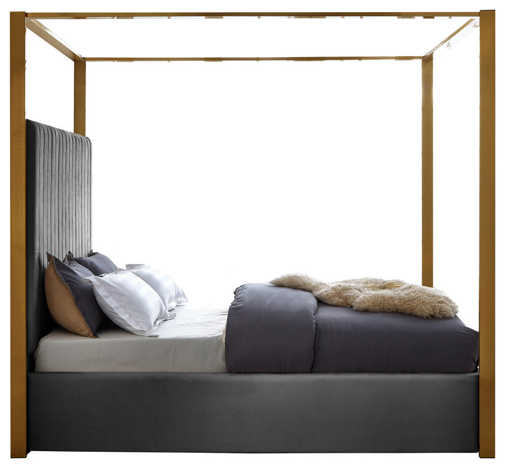 Jones Upholstered Bed, Gray, Queen, Velvet