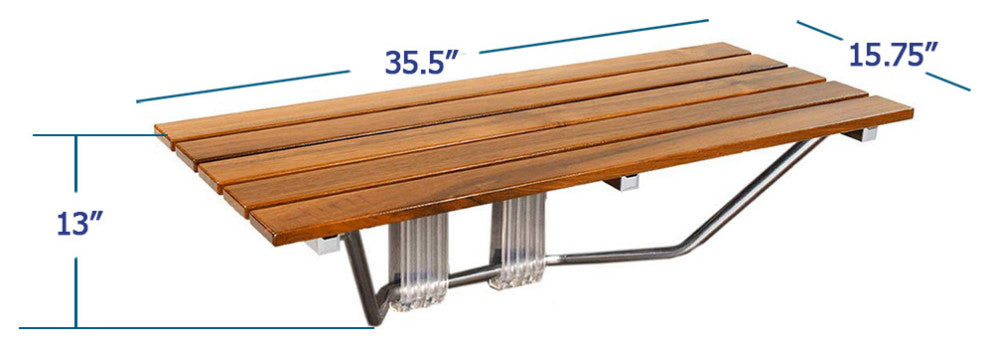 36" ADA Compliant Teak Wood Folding Shower Bench Seat, Wall Mounted