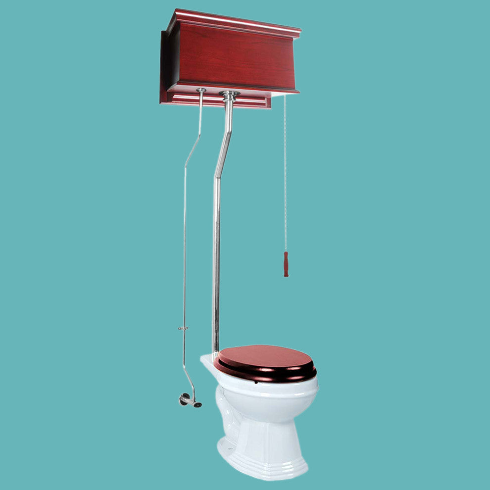 High Tank Toilets White Cherry Finish Flat Elong L-Pipe, White, Silver
