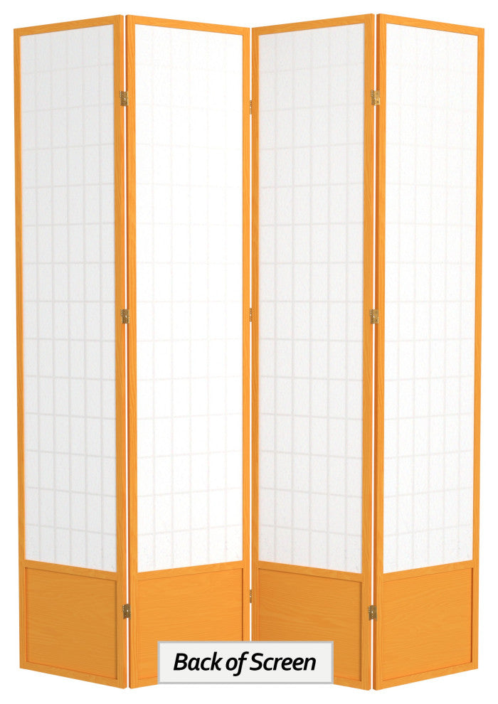 7' Tall Window Pane Shoji Screen, Honey, 4 Panels