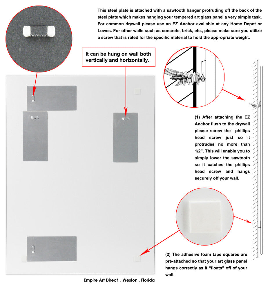 "Sky" Rectangular Beveled Wall Mirror Framed with Printed Tempered Art Glass