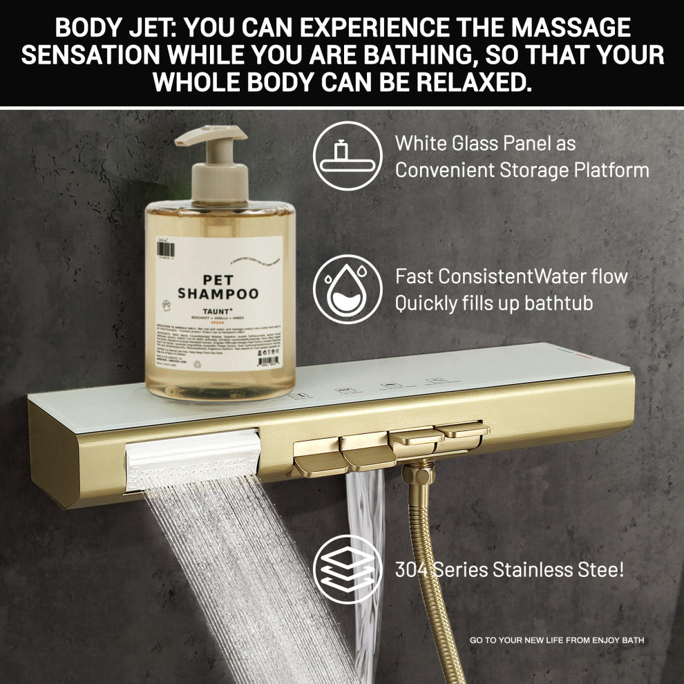 Brushed Gold Body Jet Shower System With 2-in-1 Spray