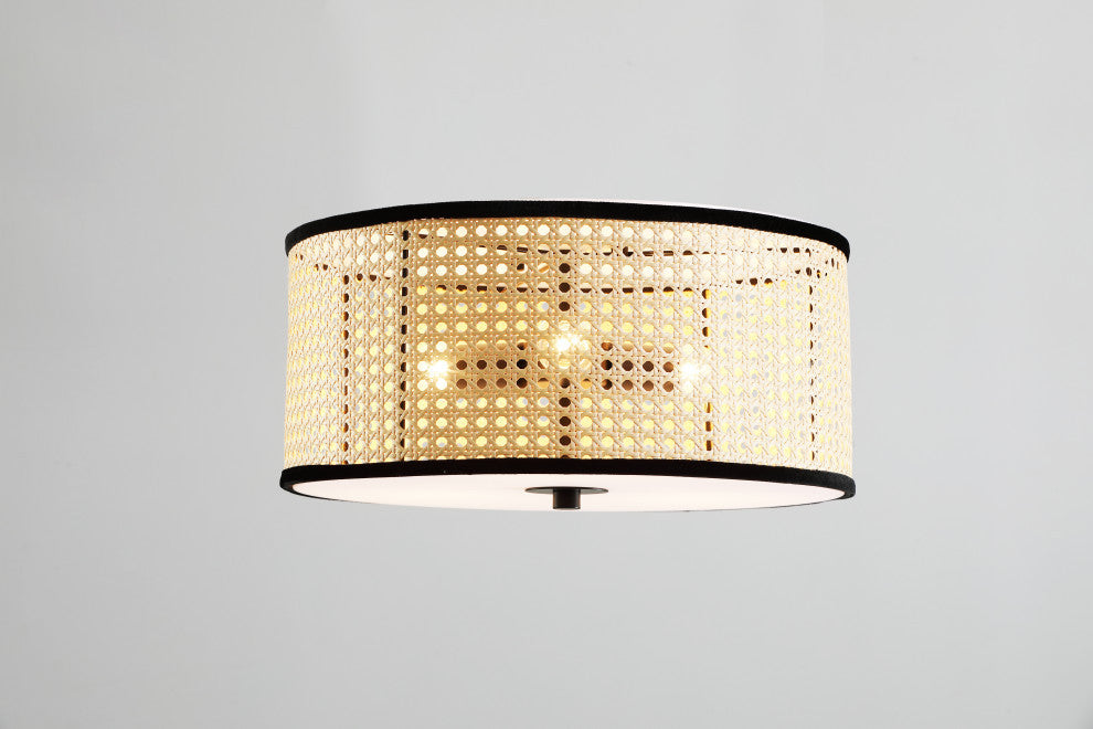Vidalite Nakuv Rattan And Velvet Flush Mount Lamp