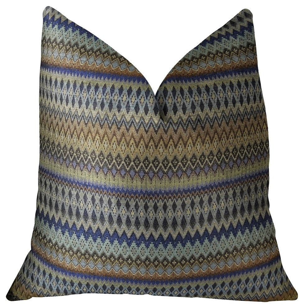 Zipline Navy Blue and Taupe Handmade Luxury Pillow, 20"x36" King