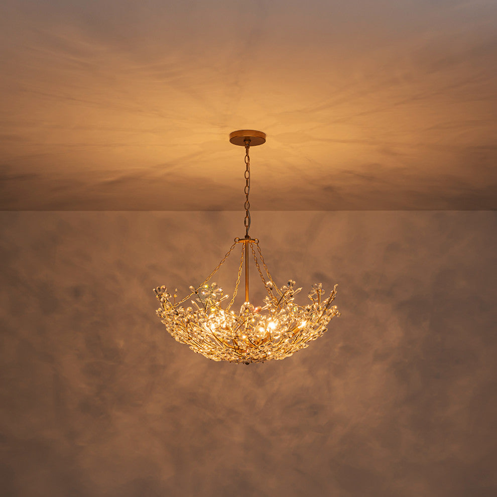 Luxe 6-Light Gold Floral Basket Crystal Chandelier