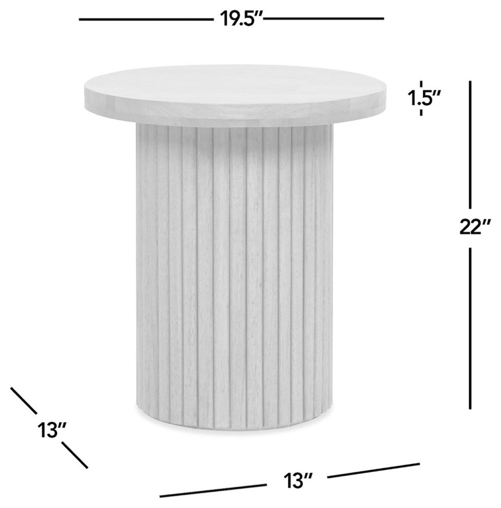 Kenzie 19.5" Fluted Pillar Round Accent Side Table, Light Natural Brown