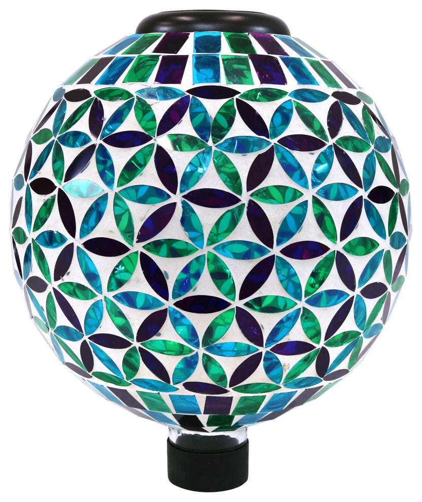 10" Sunnydaze Cool Blooms Outdoor Glass Mosaic Gazing Globe With Solar Light