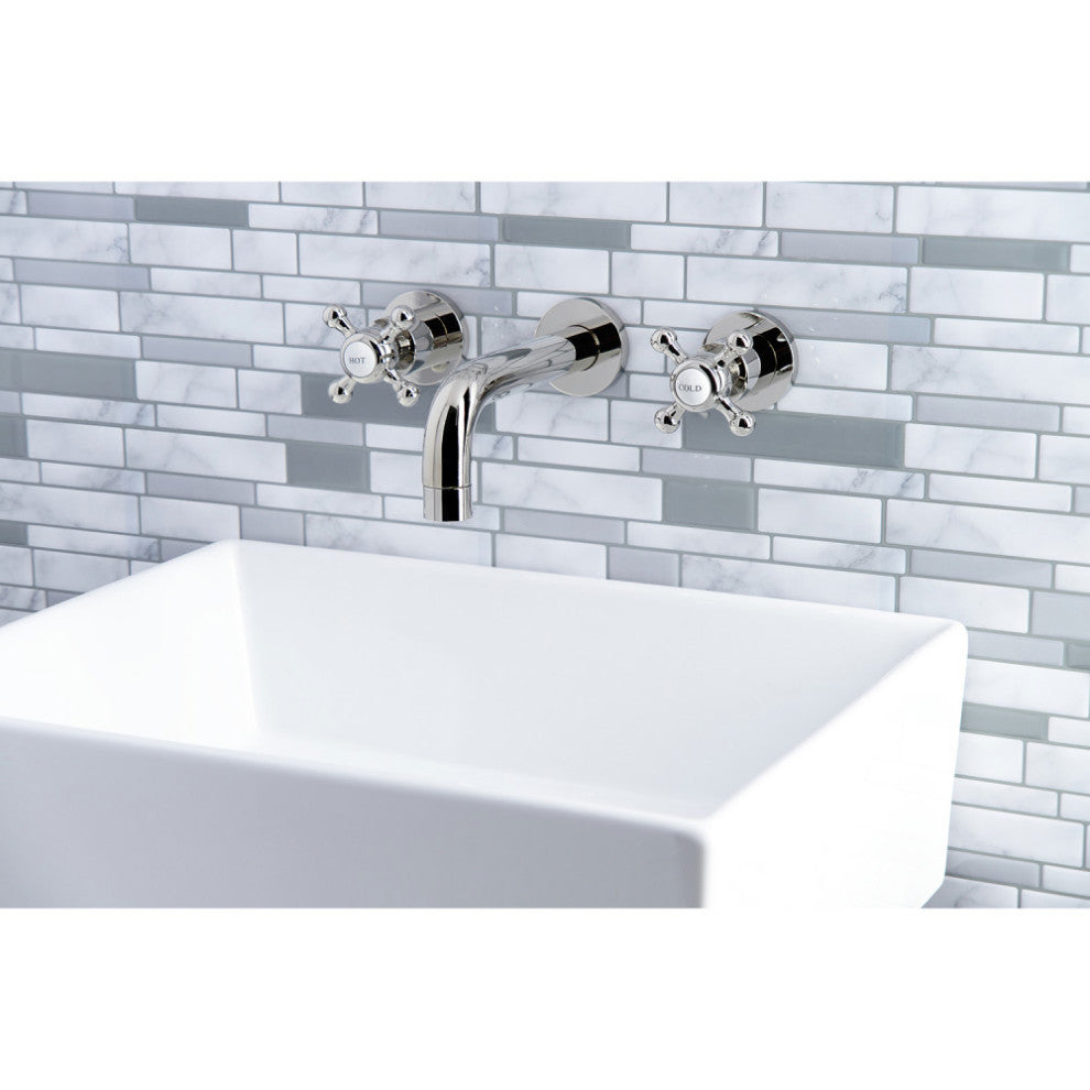Kingston Brass KS8126BX 2-Handle 8" Wall Mount Bathroom Faucet, Polished Nickel