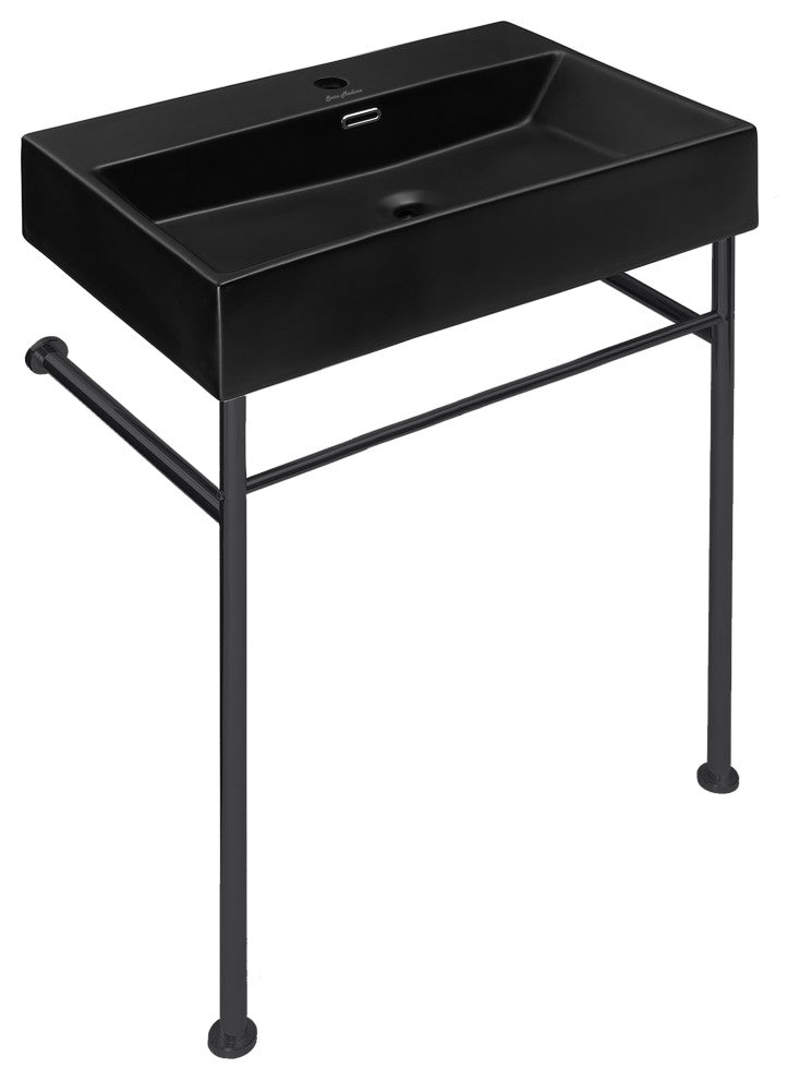 Claire 24" Ceramic Console Sink Matte Black Basin Black Legs