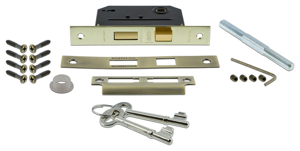 New York Plate Interior Mortise Waldorf Door Knob, Antique Brass