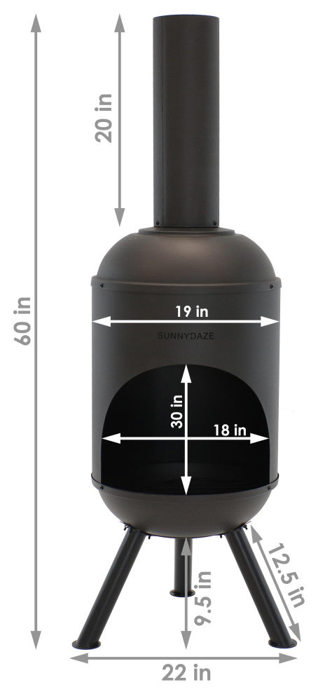 Sunnydaze Black Steel Outdoor Wood-Burning Backyard Chiminea Fire Pit, 5'