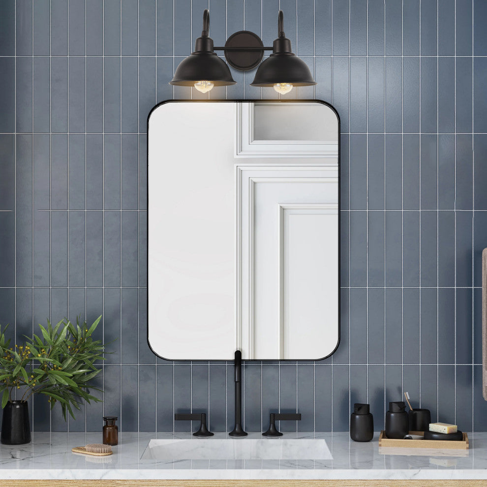 Frisco Farmhouse Industrial Iron LED Vanity, Oil Rubbed Bronze, 2-Light