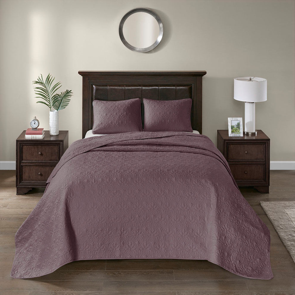 Madison Park Quebec Reversible Bedspread Set, Purple