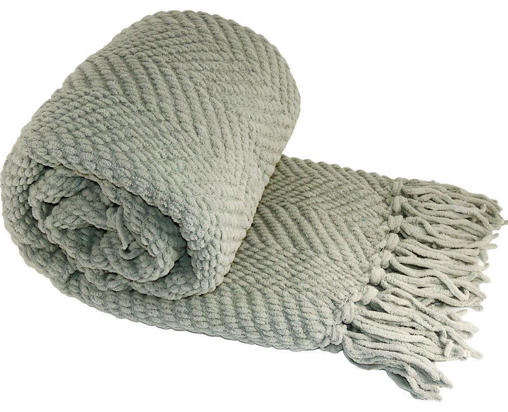 Tweed Knitted Throw Blanket, Silver, 60"x80"