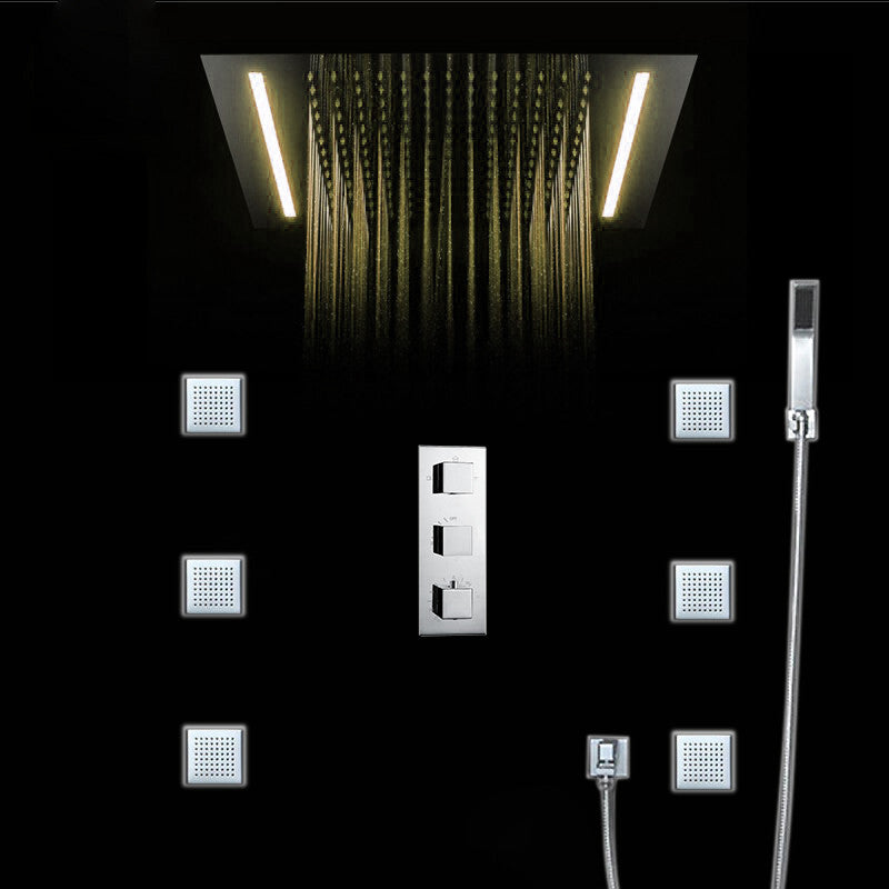 Venice Rectangular Thermostatic LED Shower Set With 4" Jet Body Massage