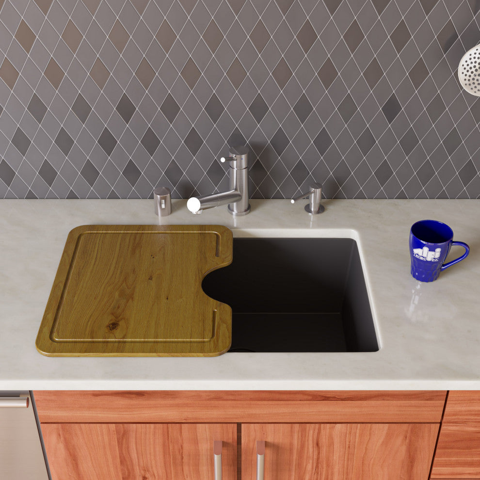 Ab2420Um-BLA Black 24" Undermount Single Bowl Granite Composite Kitchen Sink