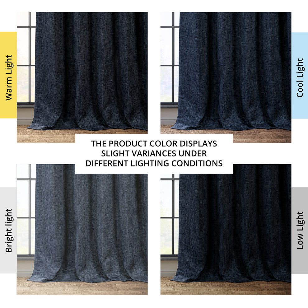 Faux Linen Darkening Curtain Single Panel, Nightfall Navy, 50"x108"