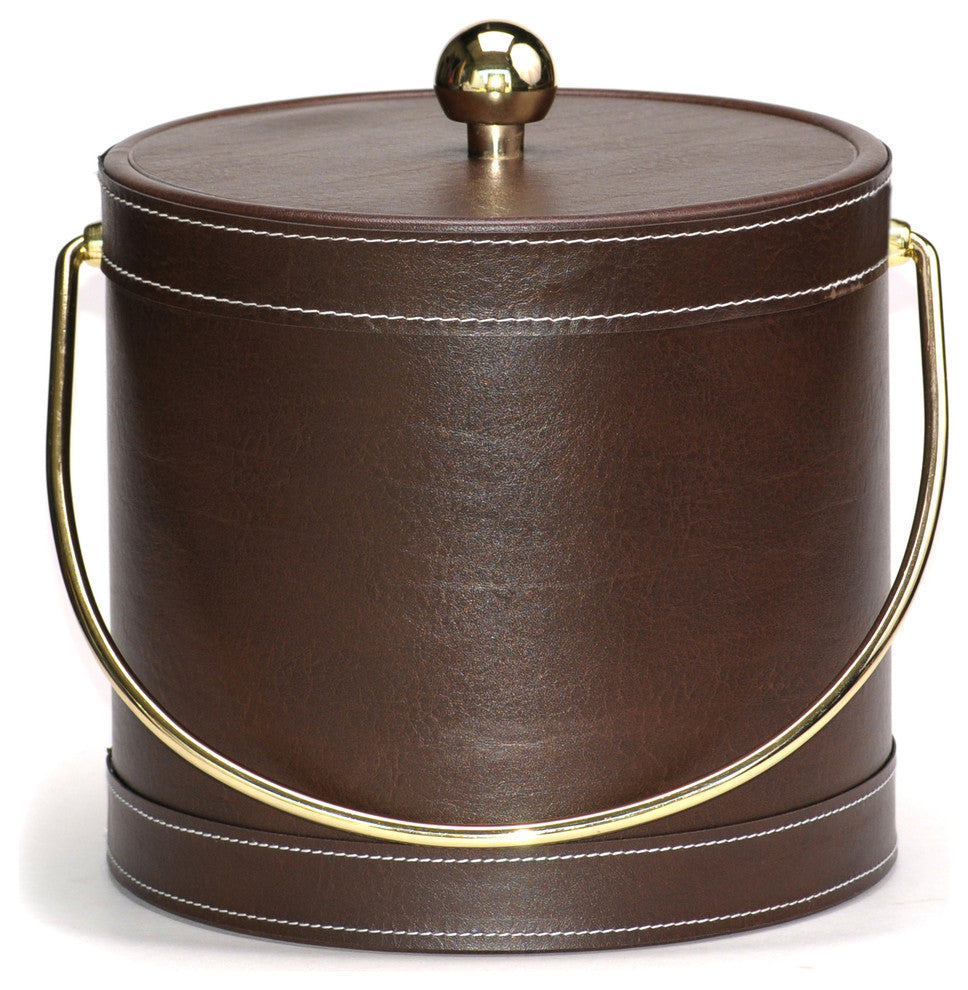 Brown Leatherette Stitched 3-Quart Ice Bucket