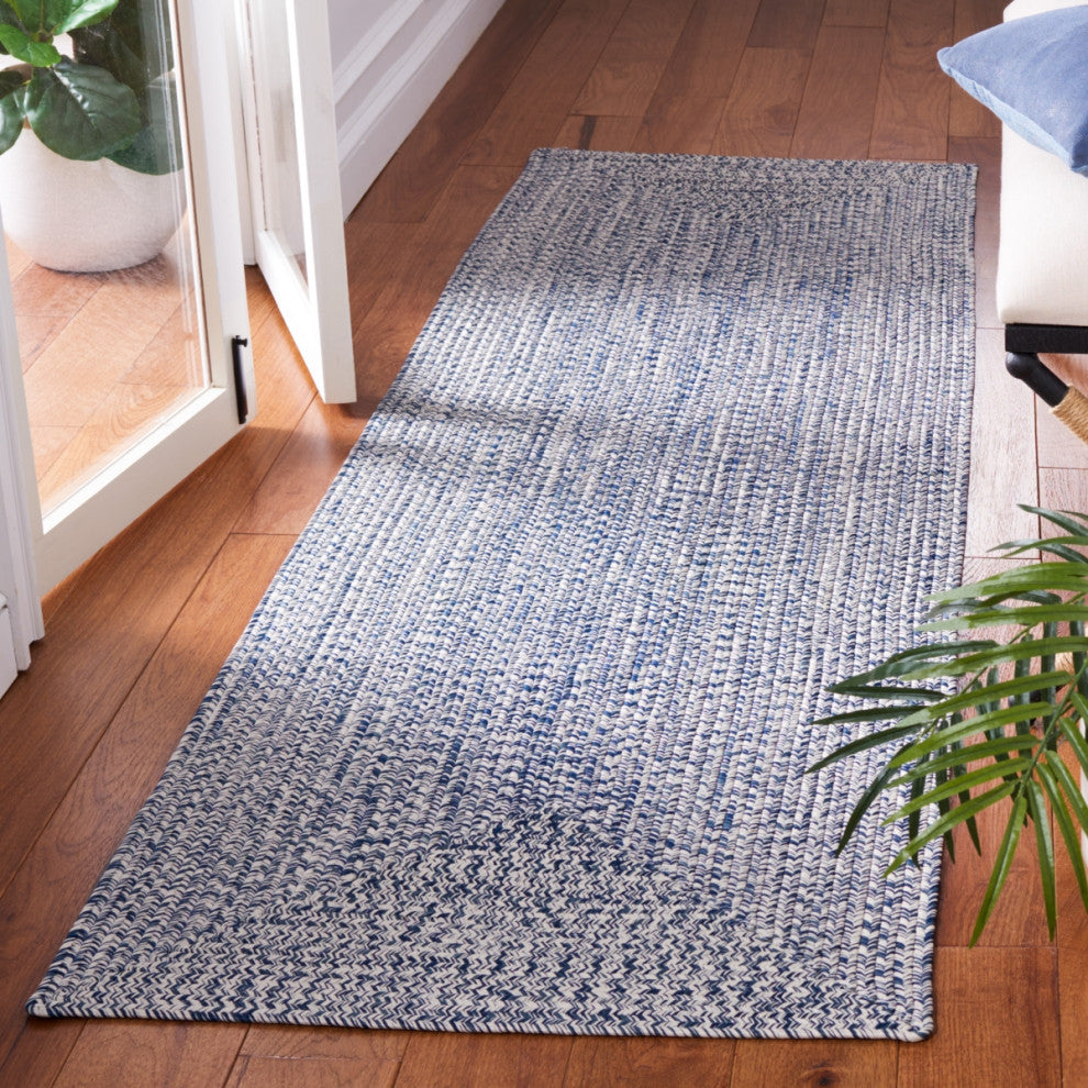 Safavieh Braided BRA201 Rug Machine-Washable, Dark Blue/Ivory, 2'3"x14'