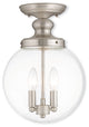 Ceiling Mount With Handcrafted Clear Glass, Brushed Nickel