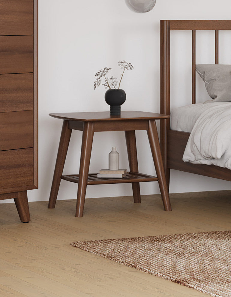 Modern Nightstand With Shelf and Drawer, Walnut Stain