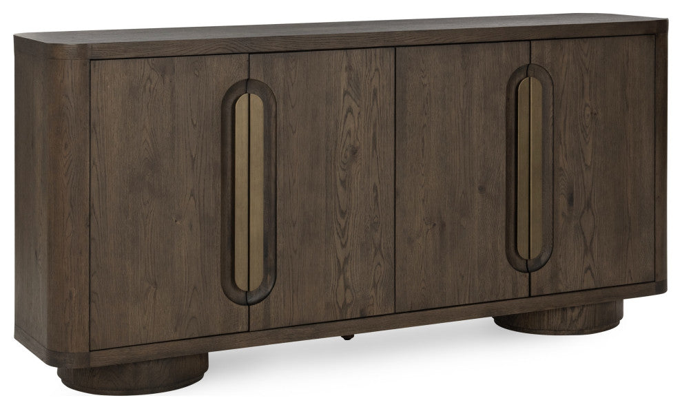 Tiber 74" Oak Veneer Buffet Sideboard, Toasted Brown