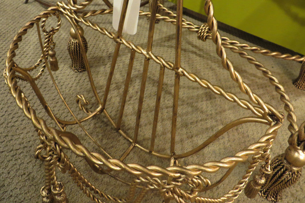 Ornate Gold Swag Tassel Wall Basket, Baroque Hanging Flower Metal