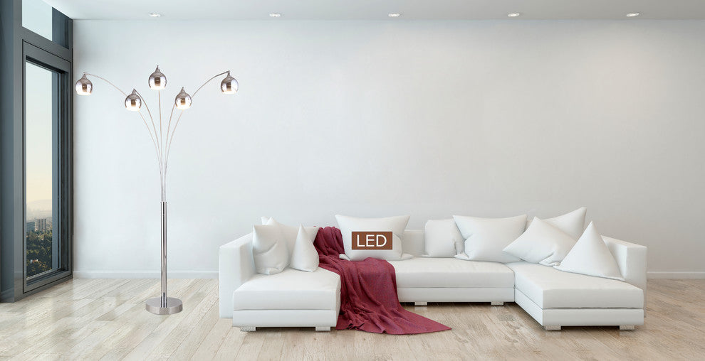 Amore LED Arched Floor Lamp With Dimmer, Chrome