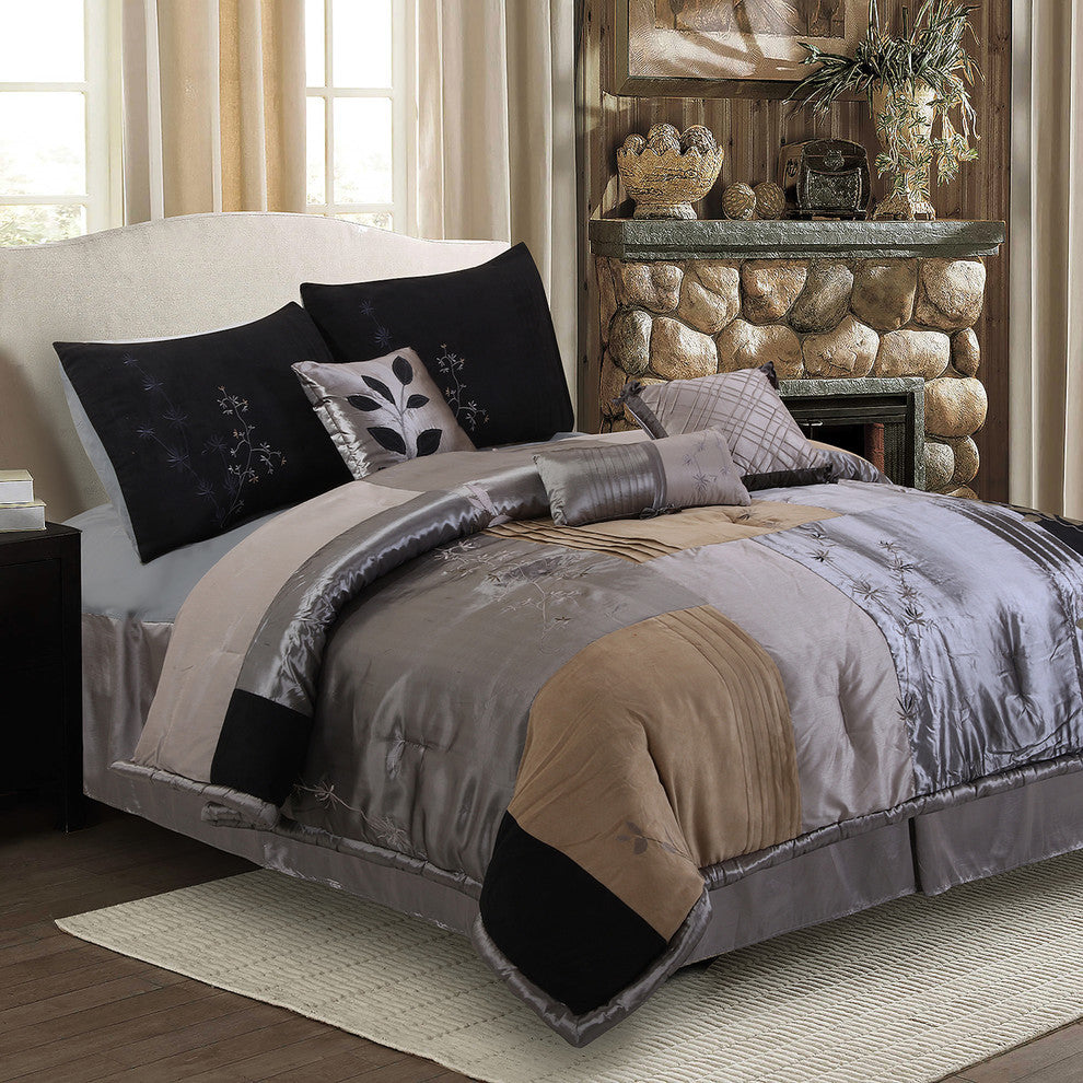 Back to Nature Comforter Set, Charcoal, Cal King, 7-Pc