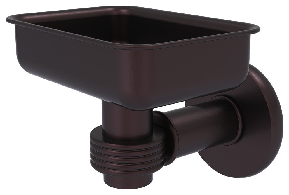 Continental Wall Mount Soap Dish Holder With Groovy Accents, Antique Bronze