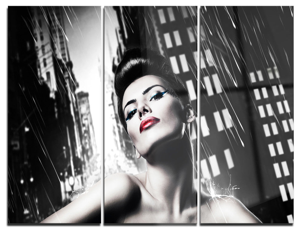 "Brunette Woman With Red Lips" Metal Wall Art, 3 Panels, 36"x28"