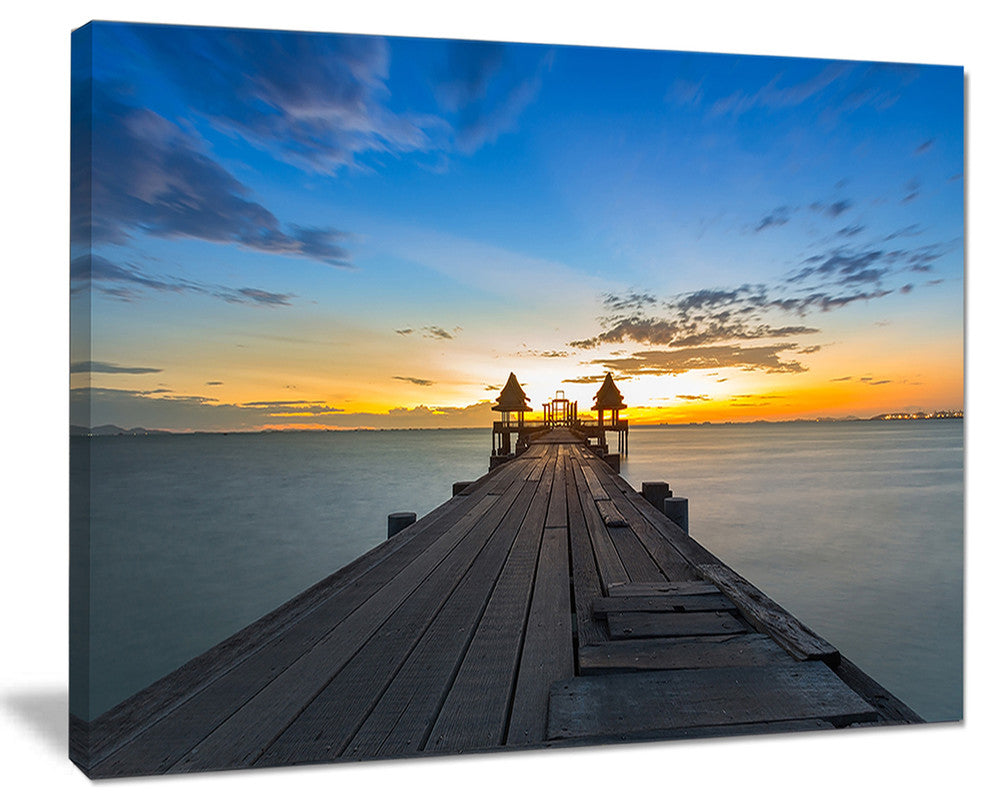 "Long Wood Pier Leading To Colorful Sea" Sea Bridge Canvas Wall Artwork, 40"x30"