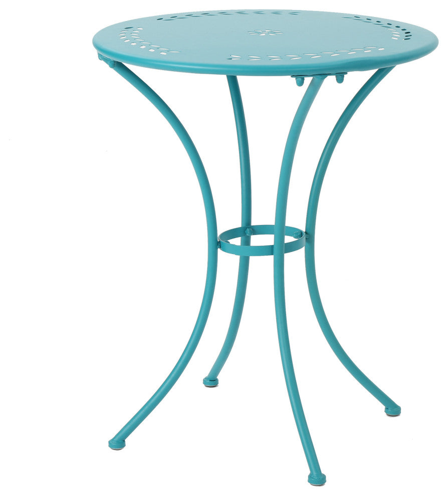 GDF Studio 3-Piece Leona Outdoor Iron Bistro Set, Matte Teal