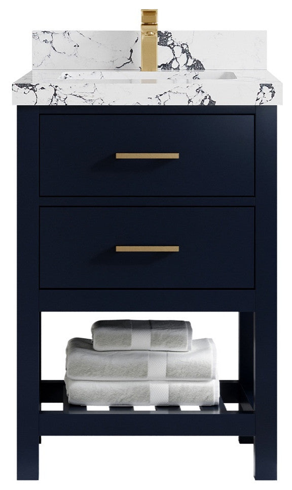 Parker 24" Single Sink Bath Vanity, Navy Blue 2" Viola Night