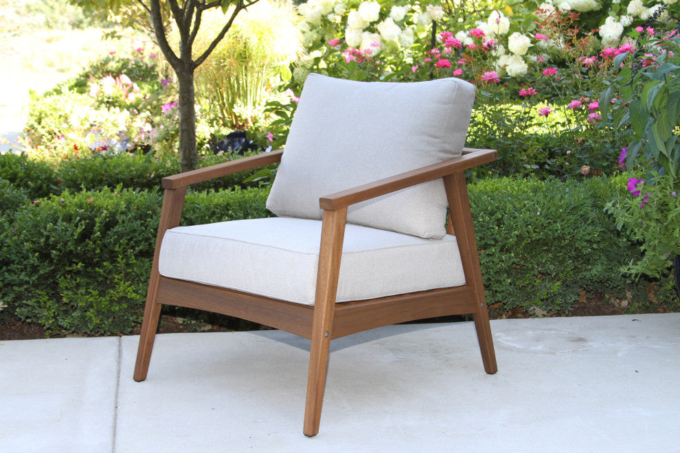 Modern Eucalyptus Armchairs With Olefin Cushions, Set of 2