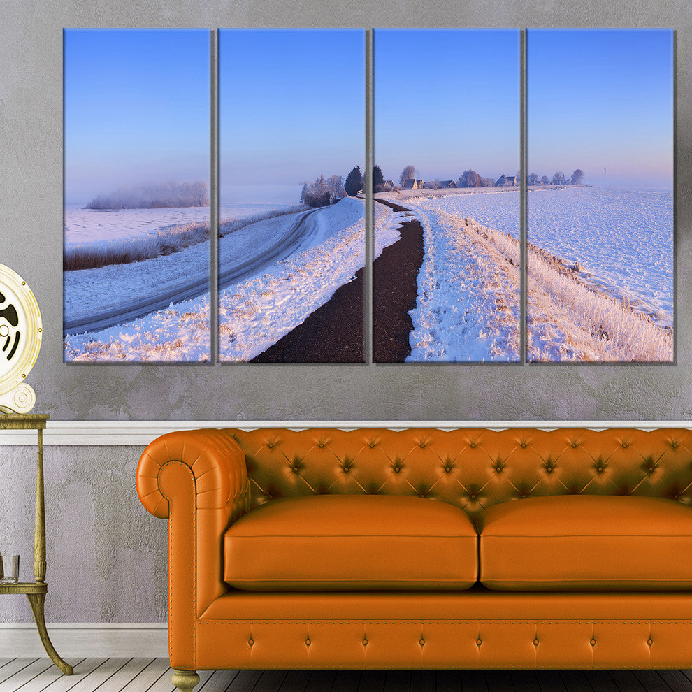 "Lake And Dike At Sunrise Panorama" Landscape Wall Art, 4 Panels, 48"x28"