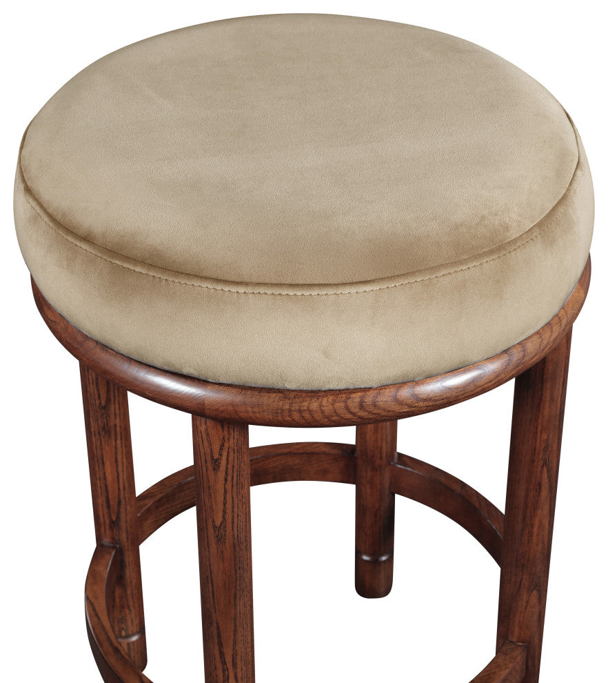 Monette Upholstered Bar and Counter Stool, Beige, Velvet, Brown Finish