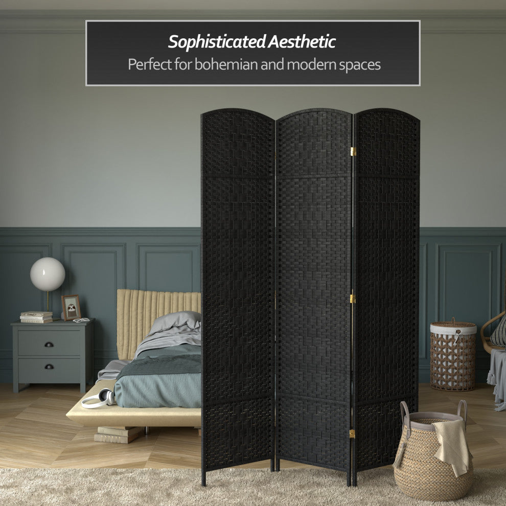 7' Tall Diamond Weave Room Divider, Black, 3 Panels