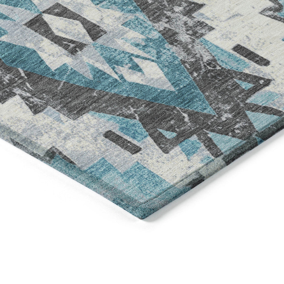 Machine Washable Indoor/Outdoor Chantille ACN1878 Teal 8' x 8' Round Rug