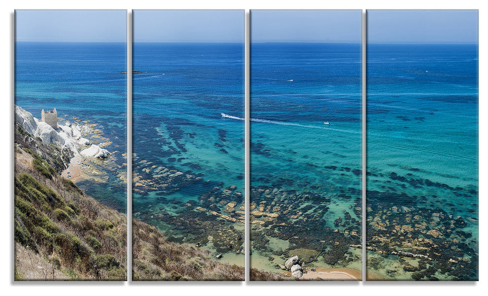 "White Tip Agrigento in Sicily Italy" Landscape Wall Art, 4 Panels, 48"x28"