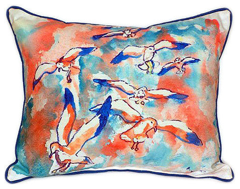 Pair of Betsy Drake Gulls Flocking Large Indoor/Outdoor Pillows 16x20