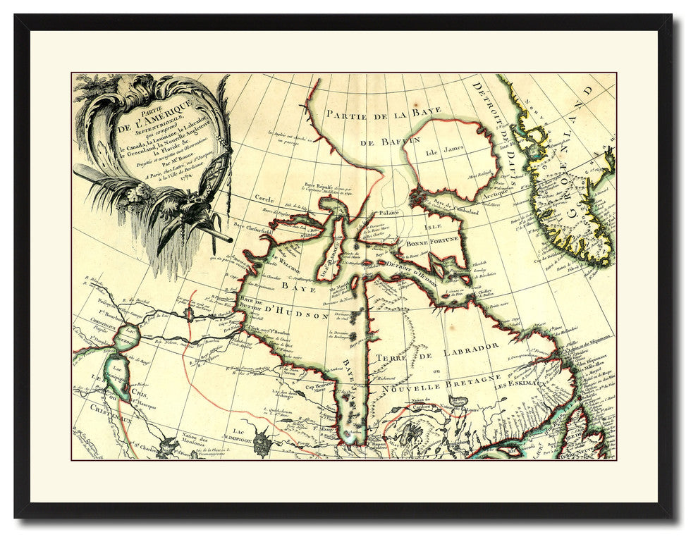 North East Canada & Greenland Vintage Antique Map Wall Art, 28"x37"