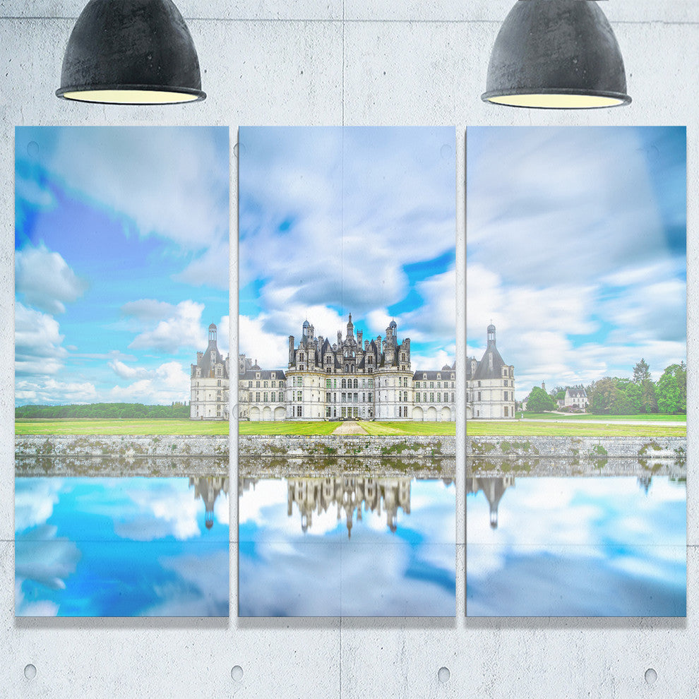 "Chateau De Chambord Castle in Blue" Metal Wall Art, 3 Panels, 36"x28"