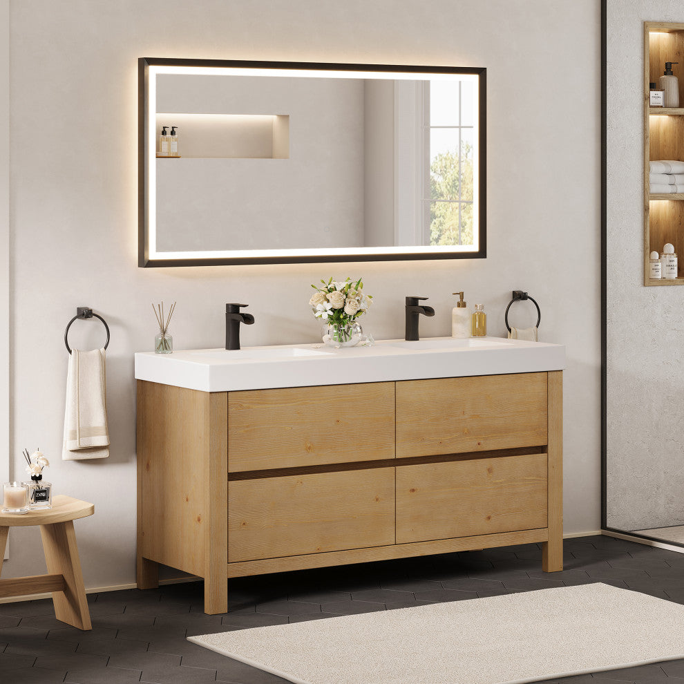 Cascadia Bathroom Vanity, Weathered Fir, 60", With Mirror