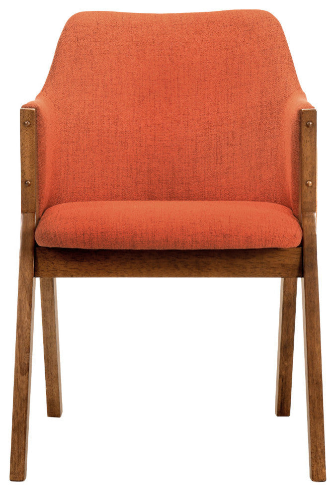 Renzo Fabric and Black Wood Dining Side Chairs, Set of 2, Orange