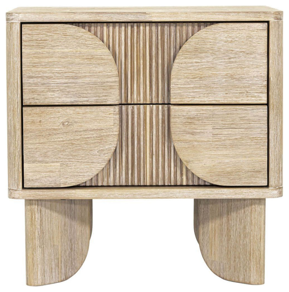 Haru 2-Drawer Acacia Nightstand, Beige