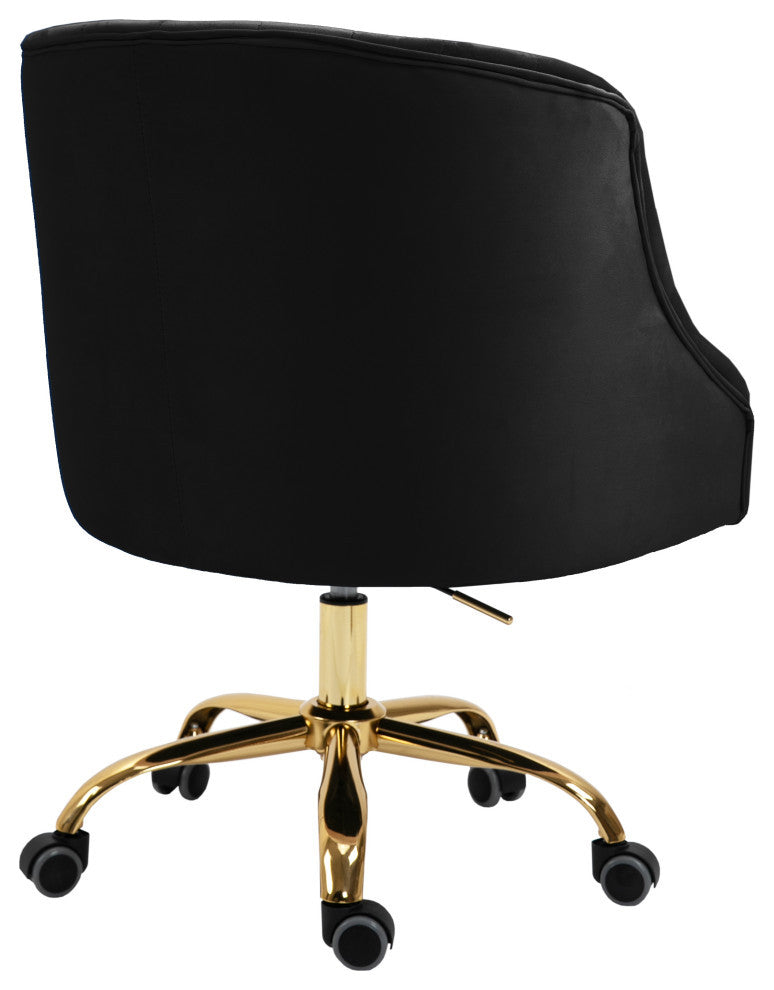 Arden Swivel and Adjustable Velvet Upholstered Office Chair, Black, Gold Base