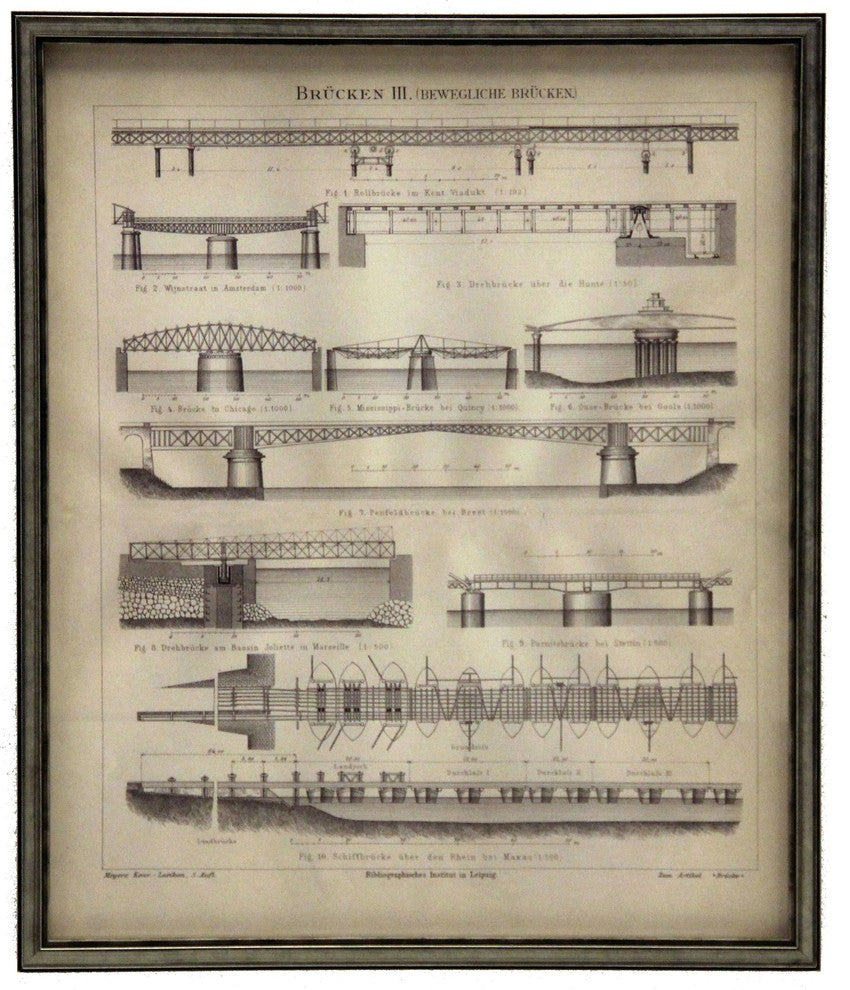 German Bridges Brucken III Vertical, Silver And Black Shadowbox