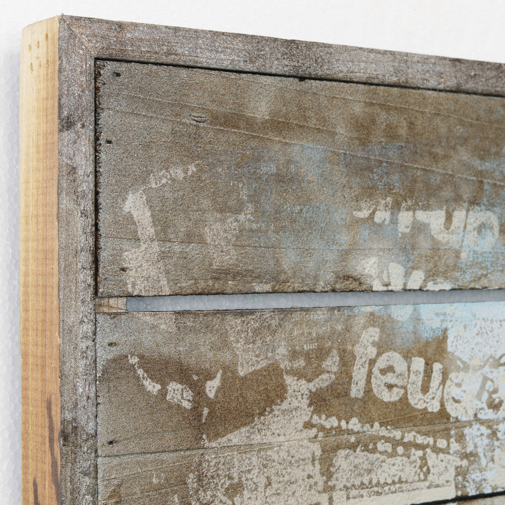 "Model Airplane" Metallic Handed Painted Rugged Wooden Blocks Wall Art