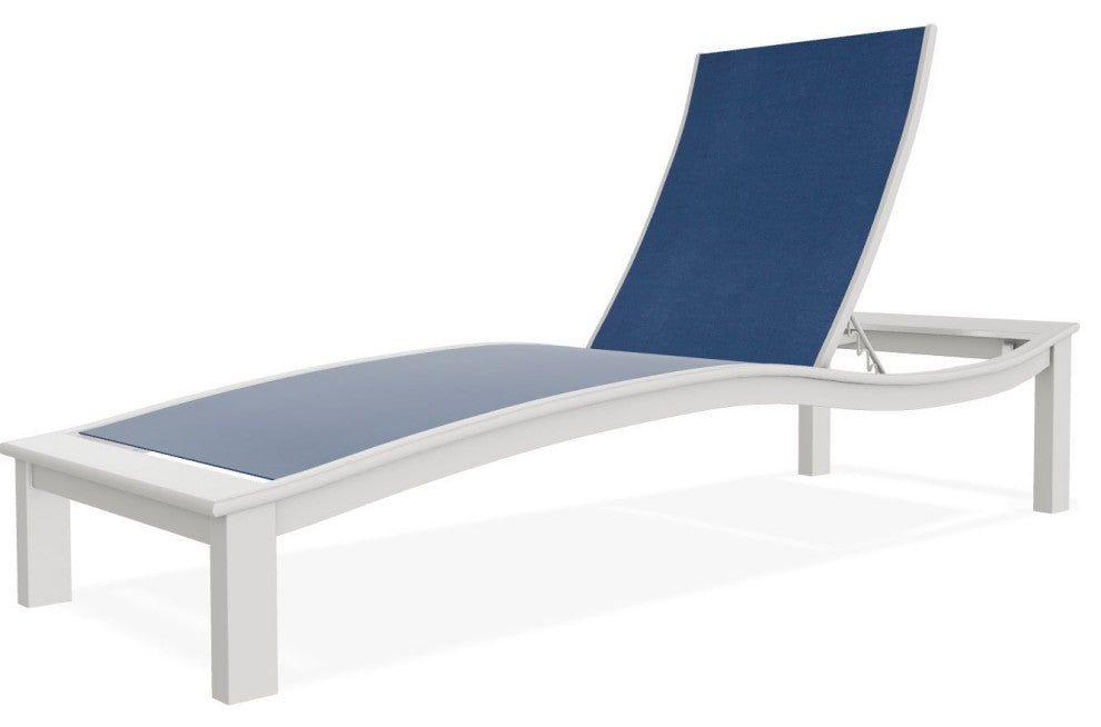 Bazza Sling 4-Position Contour Outdoor Chaise Lounge, Cobalt/Snow